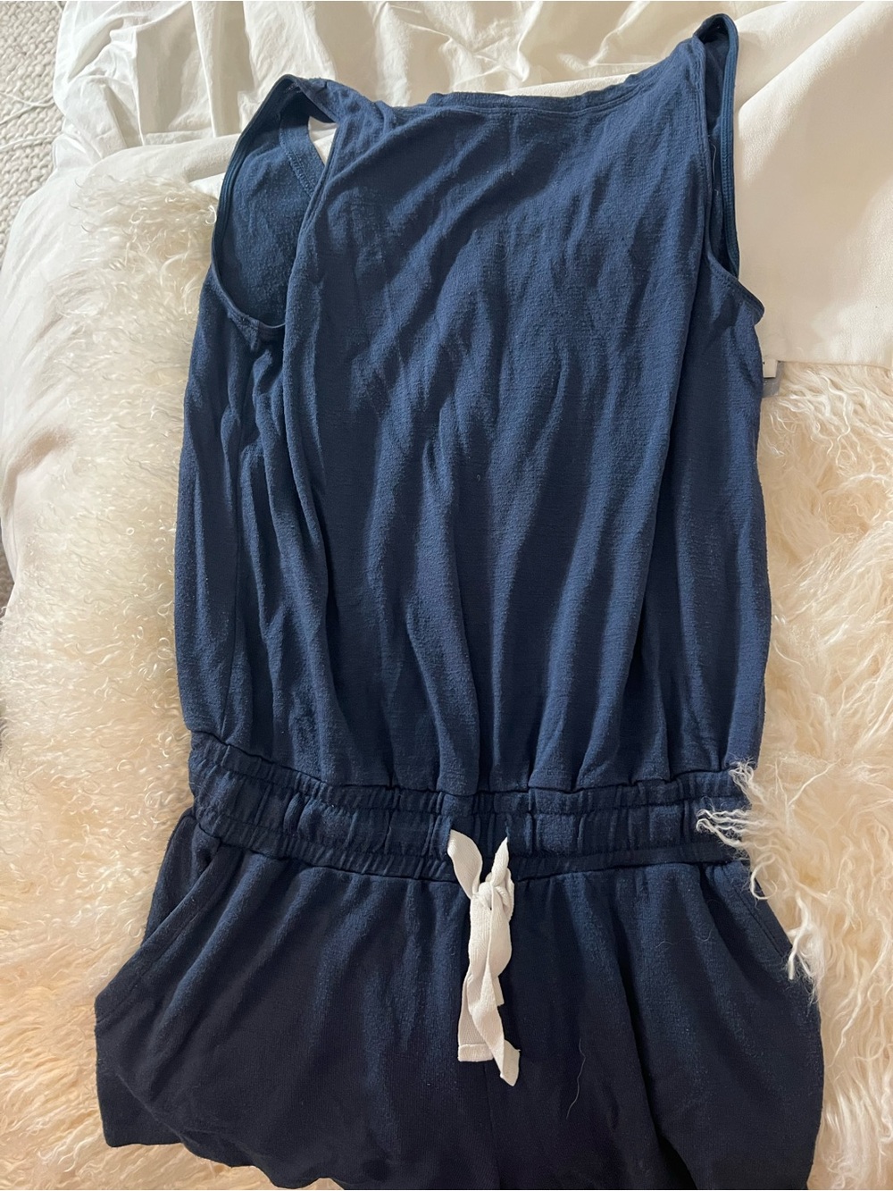 Wilfred Navy Sleeveless Drawstring-Waist Jumpsuit